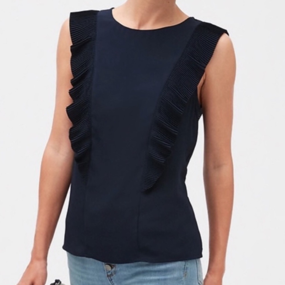 Banana Republic Dark Blue Ruffle Blouse NWT‎